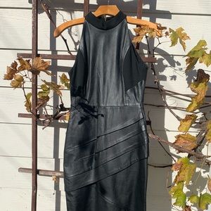 leather bodycon style cocktail dress